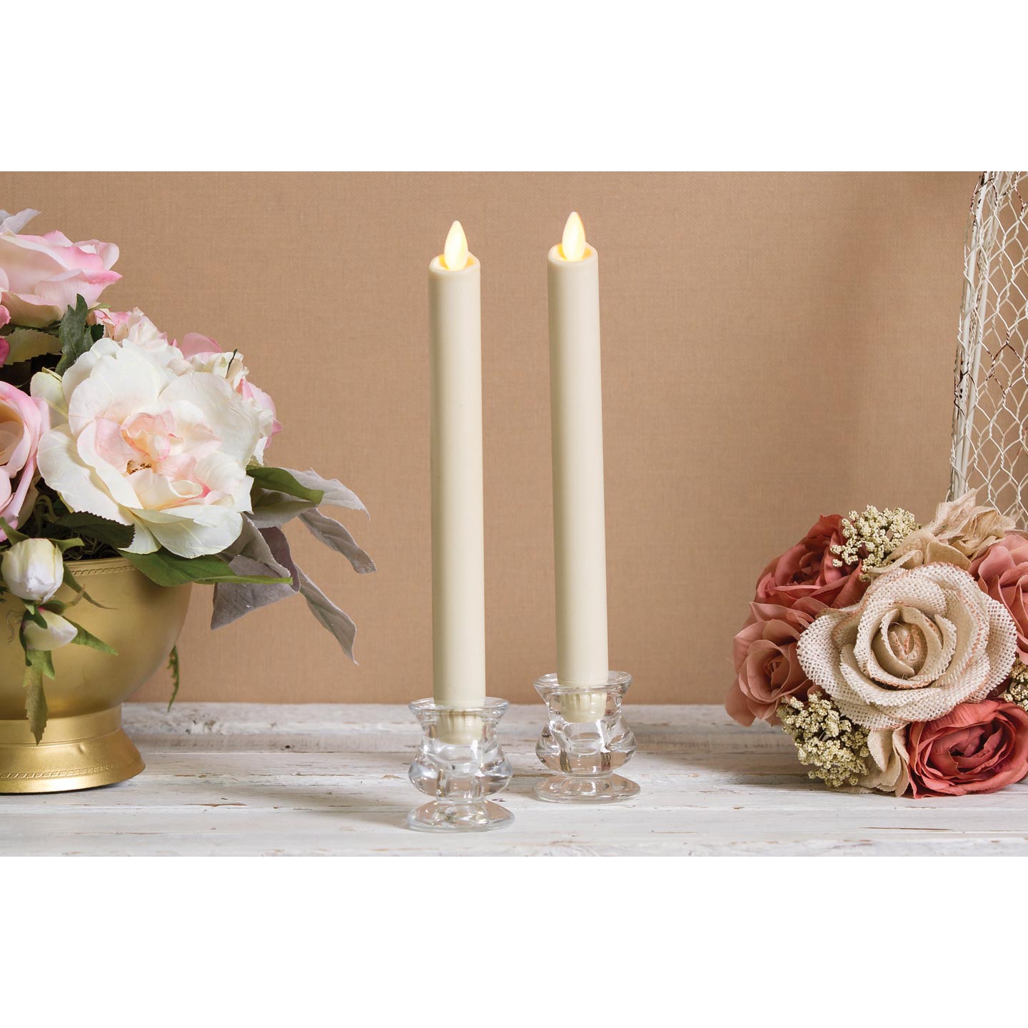 Set of 2 Luminara 8 Inch Ivory Taper Candle Timer and Remote Ready
